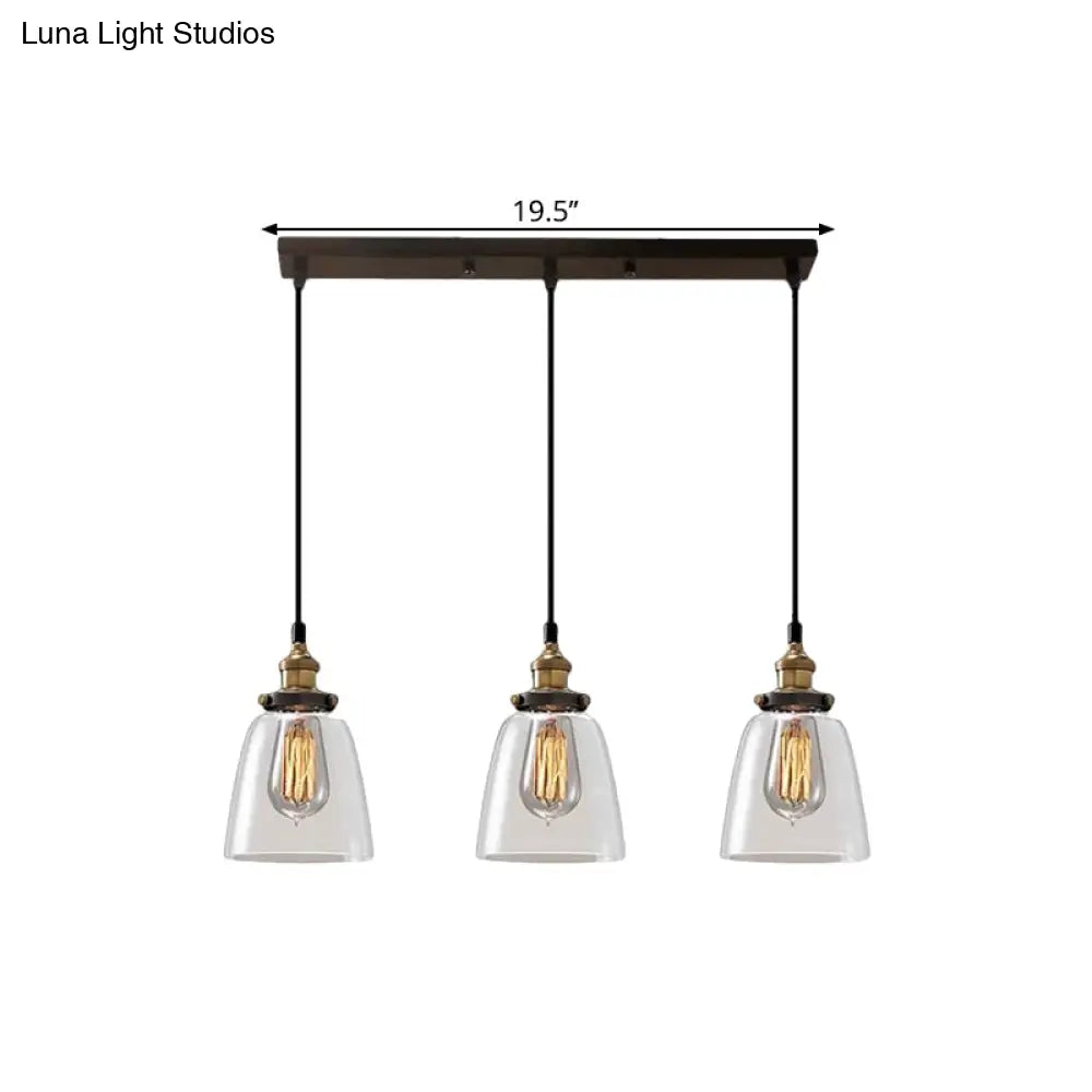 Cone/Bowl Smoked Glass Industrial Pendant Hanging Lamp - 3-Light Coffee Shop Fixture With