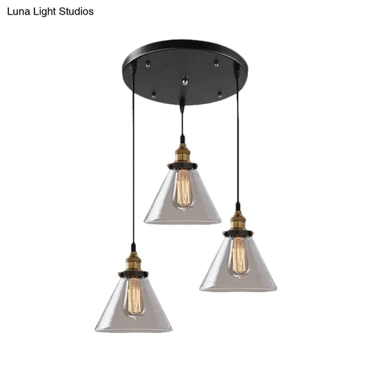 Cone/Bowl Smoked Glass Industrial Pendant Hanging Lamp - 3-Light Coffee Shop Fixture With