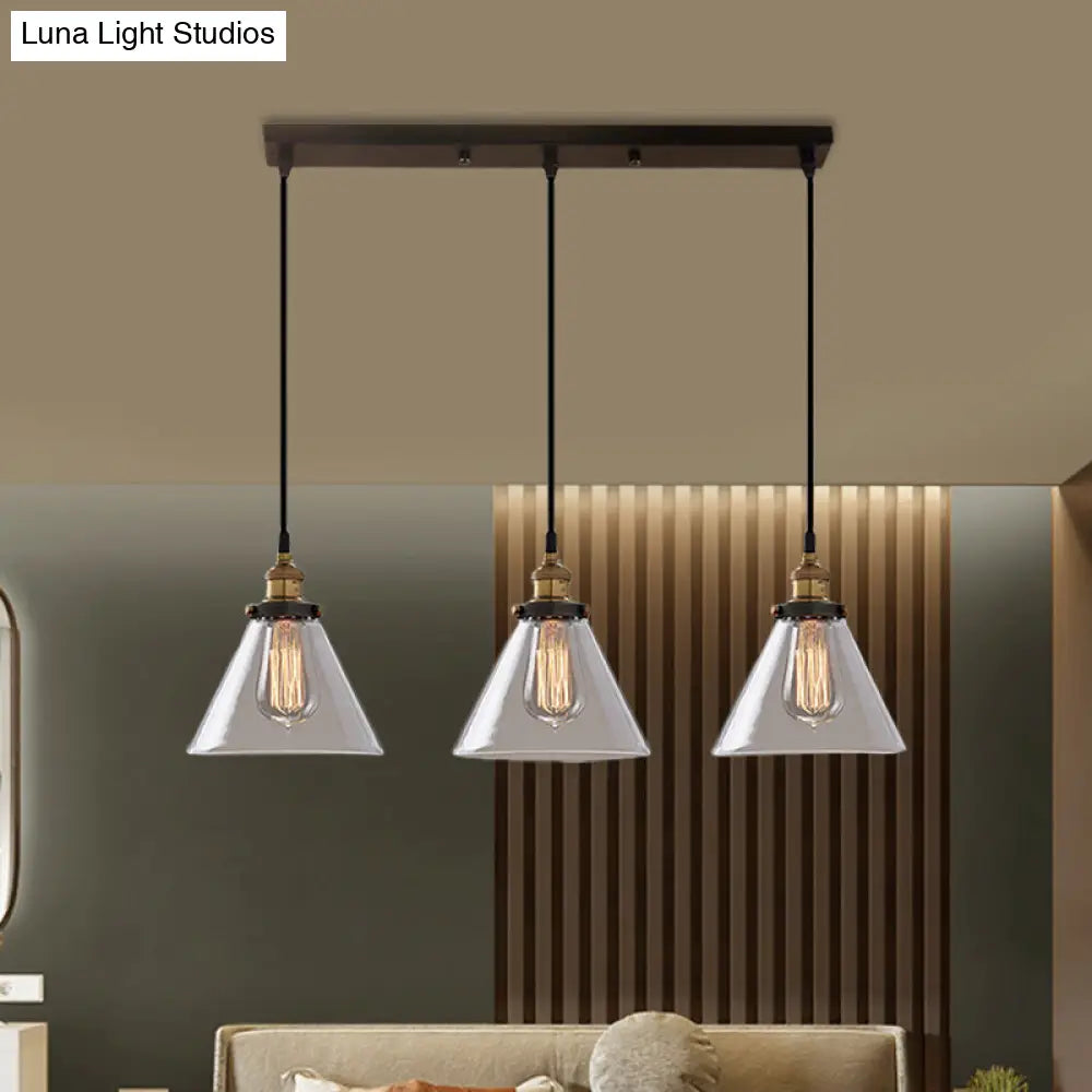 Cone/Bowl Smoked Glass Industrial Pendant Hanging Lamp - 3-Light Coffee Shop Fixture With