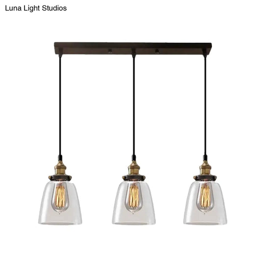 Cone/Bowl Smoked Glass Industrial Pendant Hanging Lamp - 3-Light Coffee Shop Fixture With