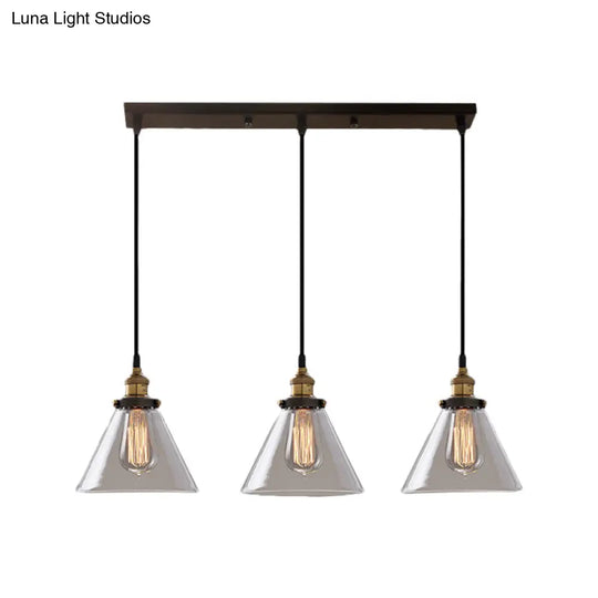 Cone/Bowl Smoked Glass Industrial Pendant Hanging Lamp - 3-Light Coffee Shop Fixture With