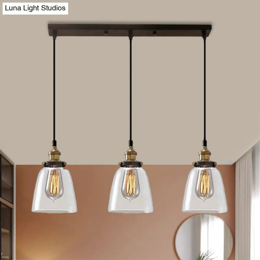 Cone/Bowl Smoked Glass Industrial Pendant Hanging Lamp - 3-Light Coffee Shop Fixture With