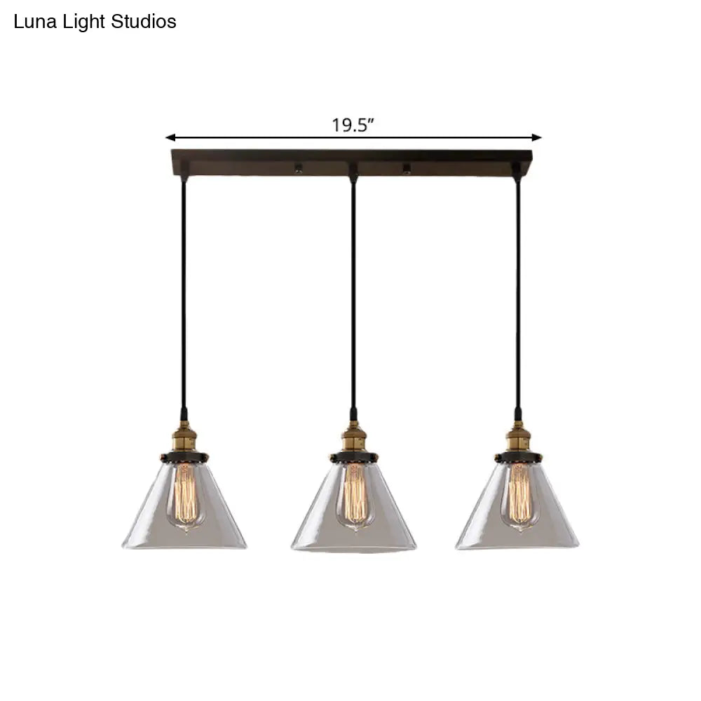 Cone/Bowl Smoked Glass Industrial Pendant Hanging Lamp - 3-Light Coffee Shop Fixture With