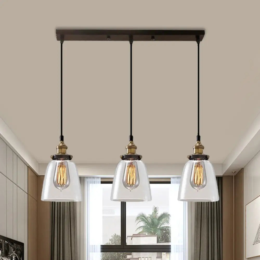 Cone/Bowl Smoked Glass Industrial Pendant Hanging Lamp - 3-Light Coffee Shop Fixture With