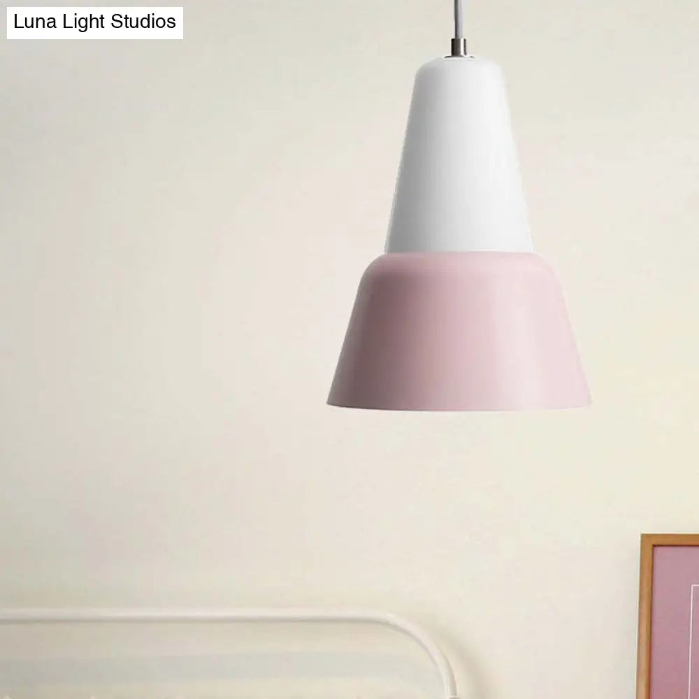 Hanging Macaron Cone Light Fixture - Metal Pendant Ceiling (1 Head 6.5/10.5 Height) In