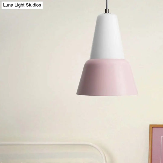 Hanging Macaron Cone Light Fixture - Metal Pendant Ceiling (1 Head 6.5/10.5 Height) In