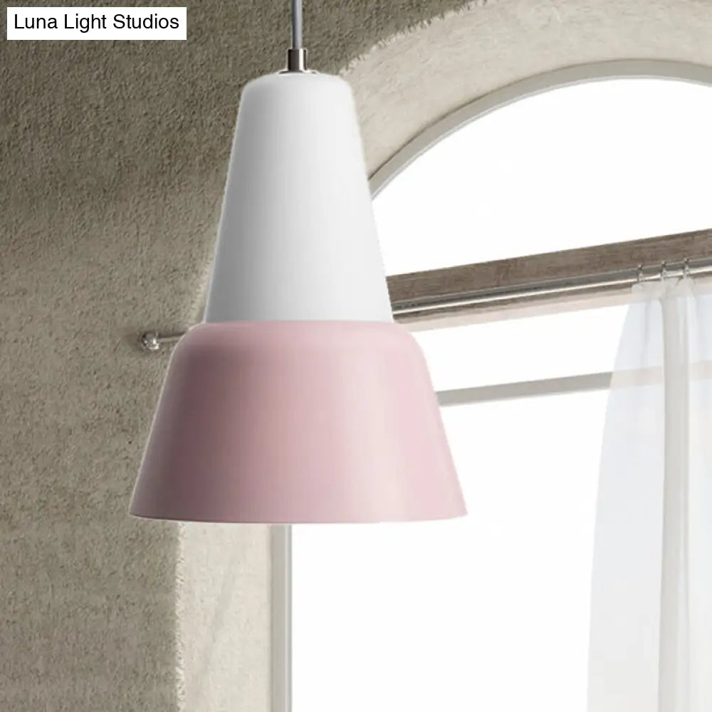 Hanging Macaron Cone Light Fixture - Metal Pendant Ceiling (1 Head 6.5/10.5 Height) In