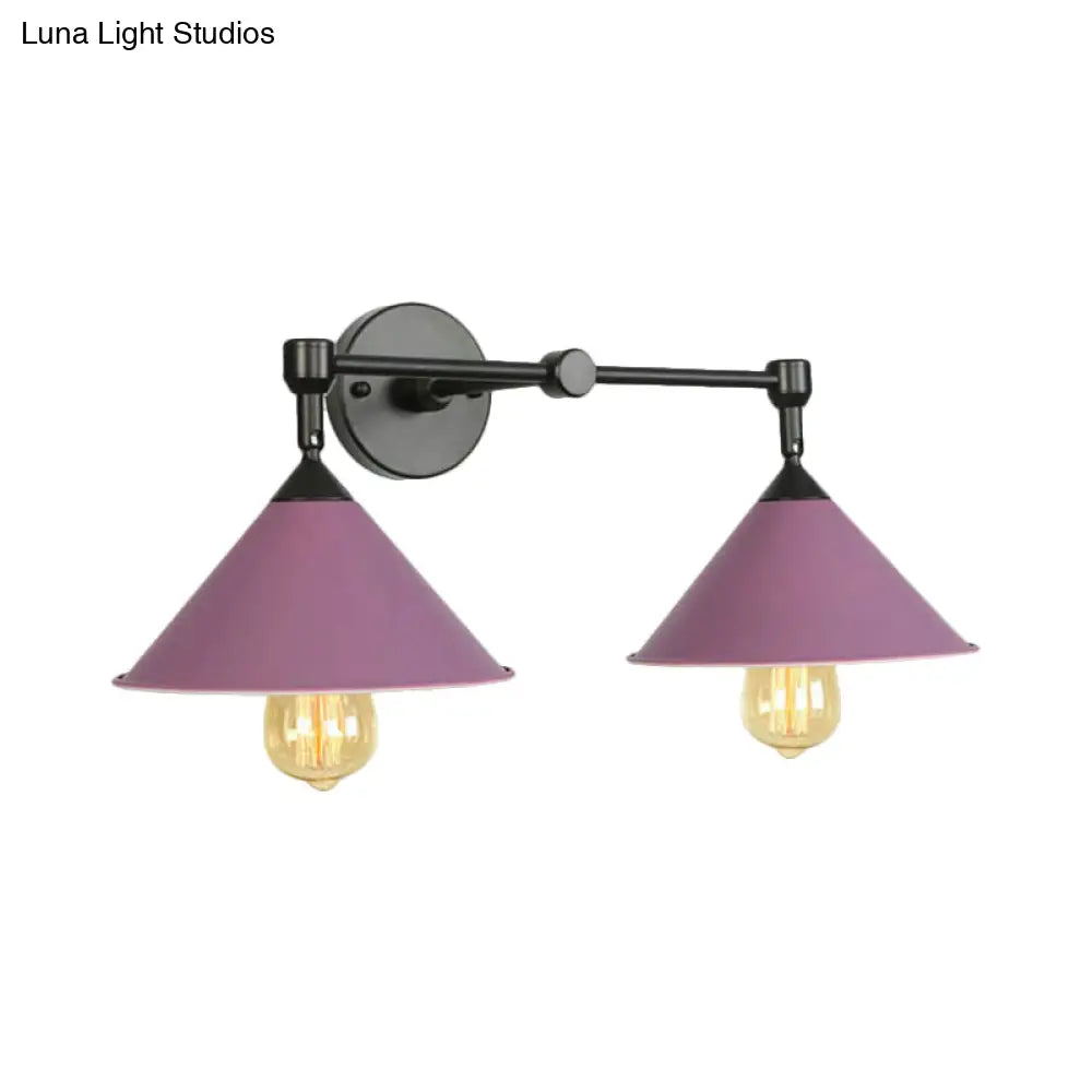 Cone-Shaped Antique Two-Light Metal Wall Sconce Lamp For Living And Dining Rooms