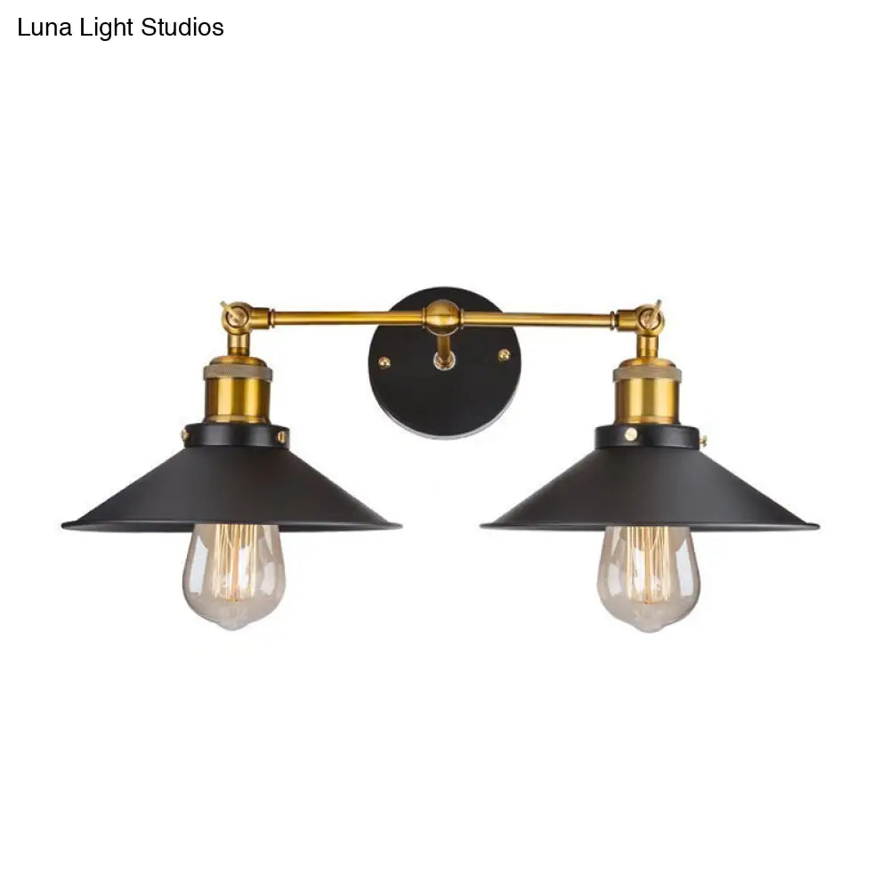 Cone Workshop Rustic Metal Wall Light Kit - 1/2-Light Black Lamp With Rotating Brass Arm