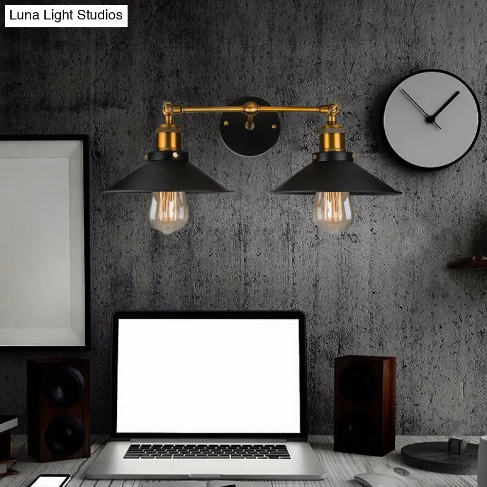 Cone Workshop Rustic Metal Wall Light Kit - 1/2-Light Black Lamp With Rotating Brass Arm