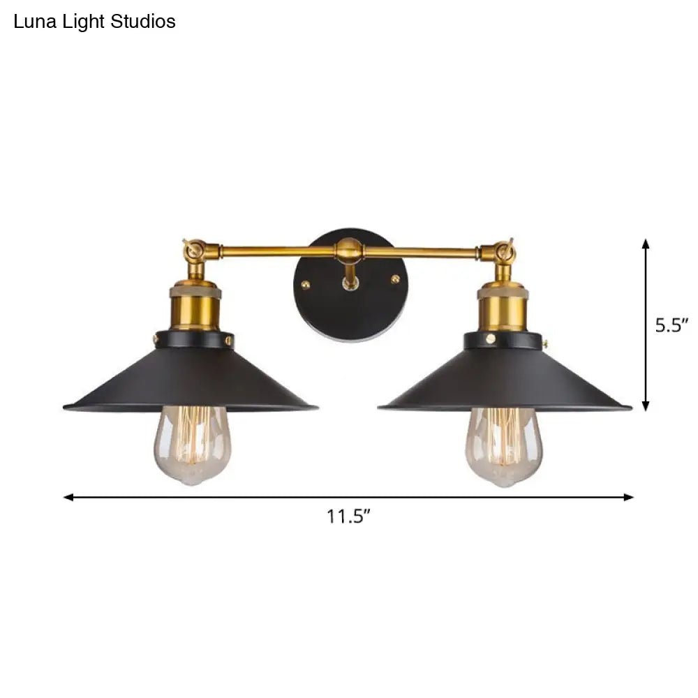 Cone Workshop Rustic Metal Wall Light Kit - 1/2-Light Black Lamp With Rotating Brass Arm