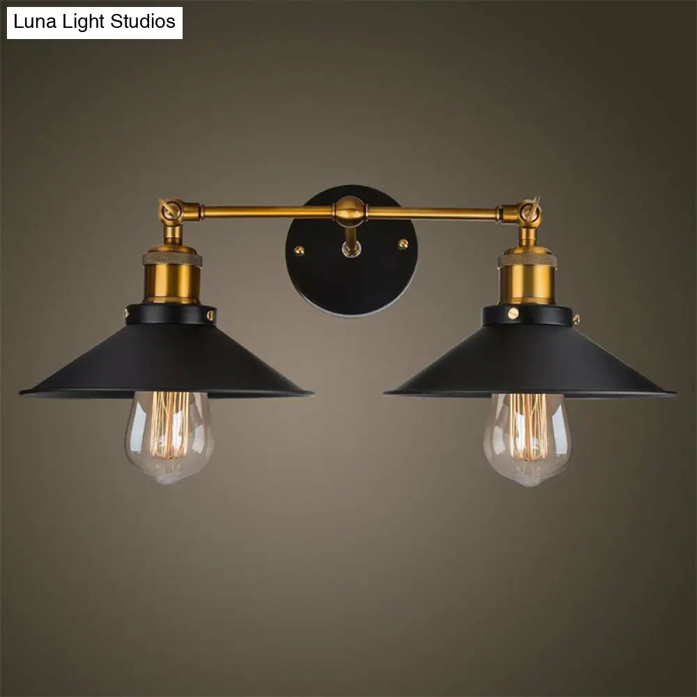 Cone Workshop Rustic Metal Wall Light Kit - 1/2-Light Black Lamp With Rotating Brass Arm