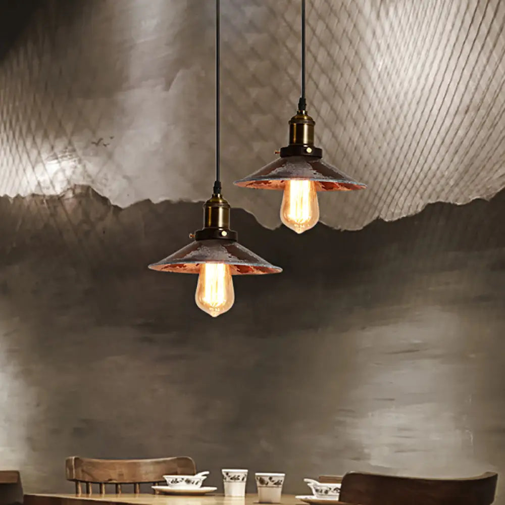 Conic Ceiling Pendant: Rust Metal Suspension Lamp For Dining Room - Adjustable Antique Style