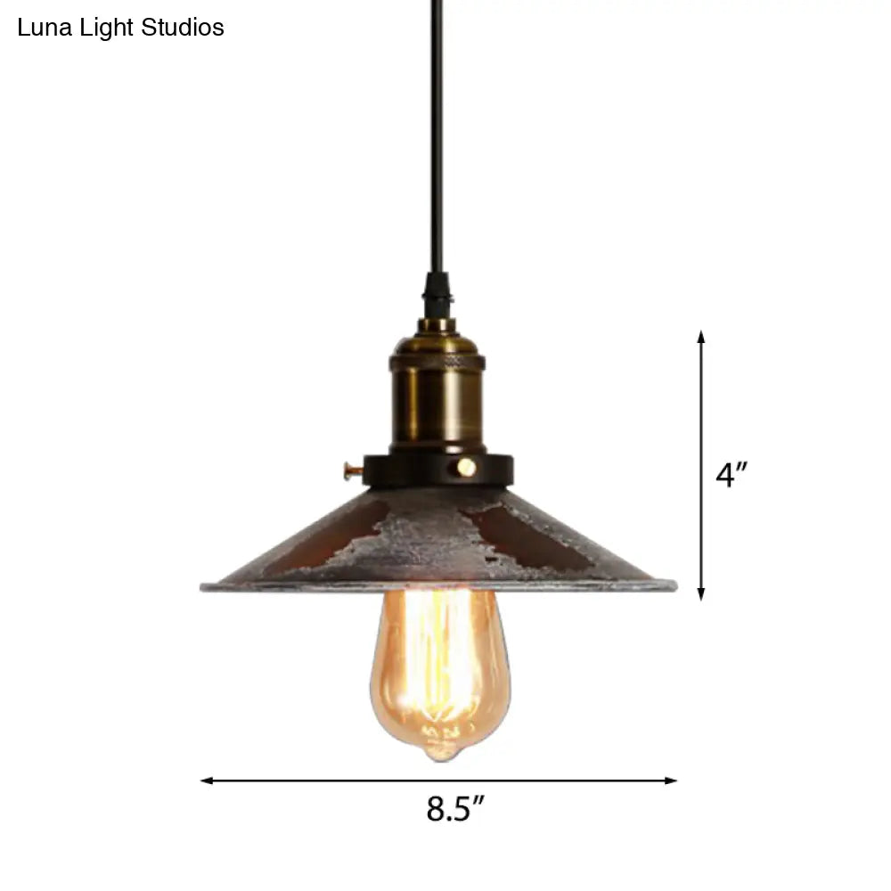 Conic Ceiling Pendant: Rust Metal Suspension Lamp For Dining Room - Adjustable Antique Style