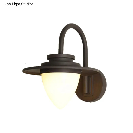 Conic Lodge Wall Lamp: Antique White Glass 1 Bulb Black/Dark Coffee Round Shade