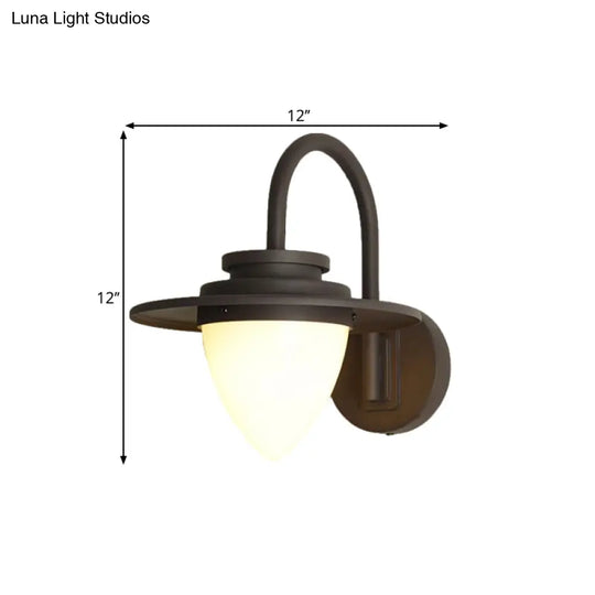 Conic Lodge Wall Lamp: Antique White Glass 1 Bulb Black/Dark Coffee Round Shade