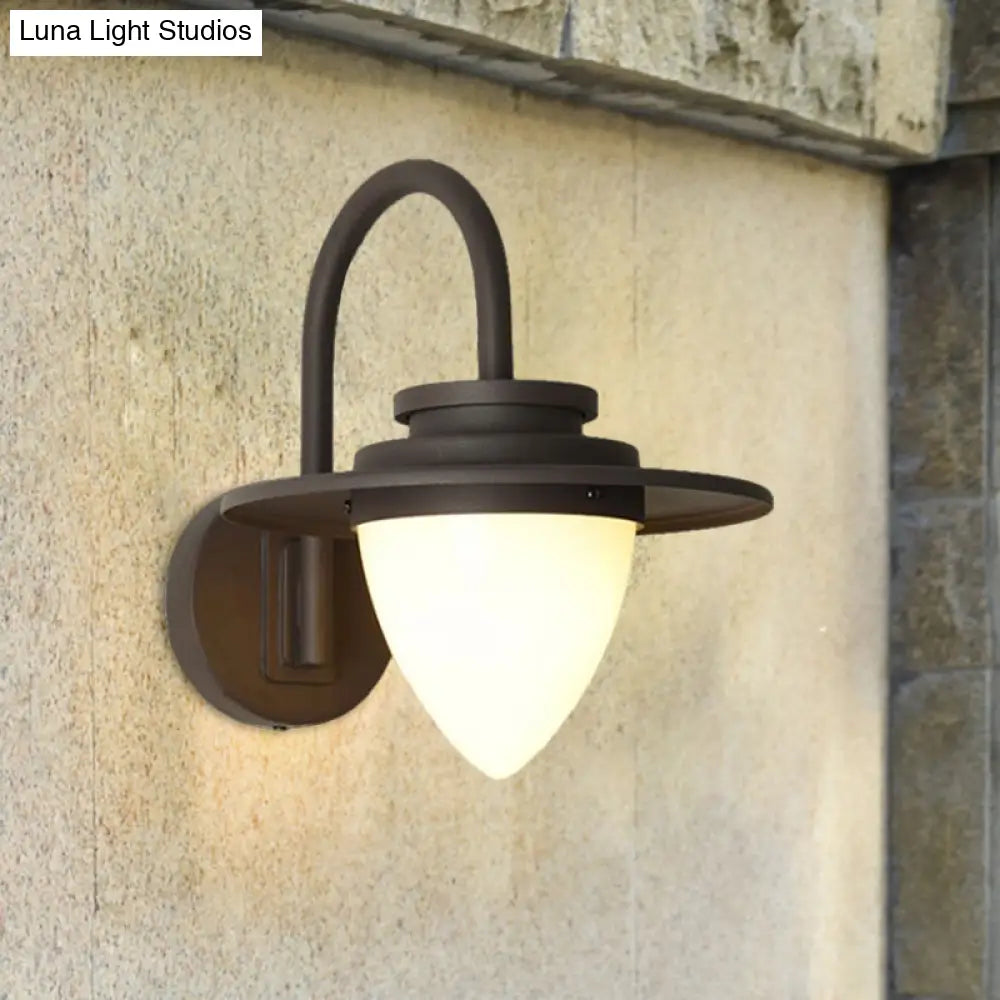 Conic Lodge Wall Lamp: Antique White Glass 1 Bulb Black/Dark Coffee Round Shade