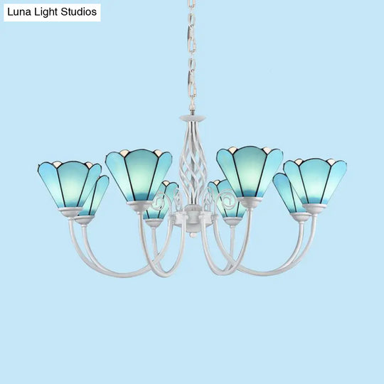 Conical Chandelier With Multi Lights And Traditional Blue Glass Pendant For Living Room