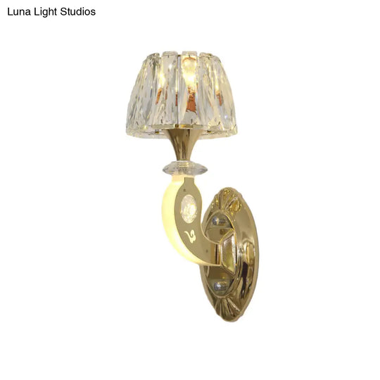 Conical Clear Crystal Wall Sconce Lighting In Gold - Elegant 1-Bulb Fixture