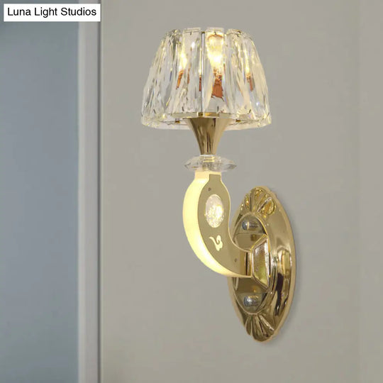 Conical Clear Crystal Wall Sconce Lighting In Gold - Elegant 1-Bulb Fixture