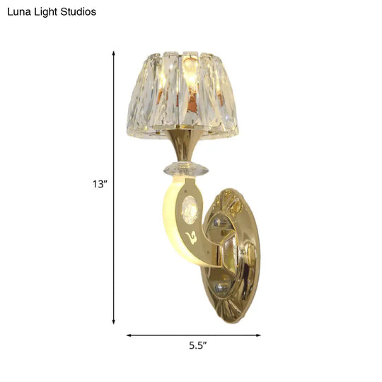 Conical Clear Crystal Wall Sconce Lighting In Gold - Elegant 1-Bulb Fixture