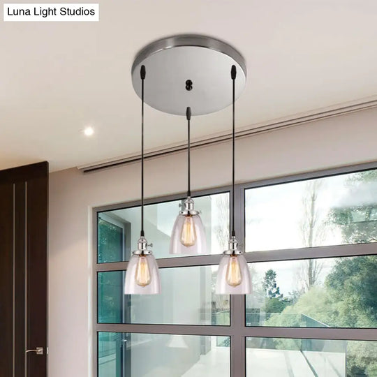 3-Light Industrial Conical Clear Glass Pendant Light Set In Chrome - Multiple Hanging Options