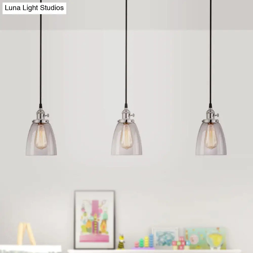 Conical Clear Glass Pendant Light Set - 3 Lights Industrial Style Chrome Finish