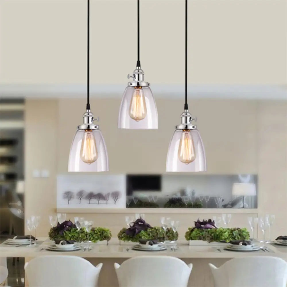 Conical Clear Glass Pendant Light Set - 3 Lights Industrial Style Chrome Finish / Round