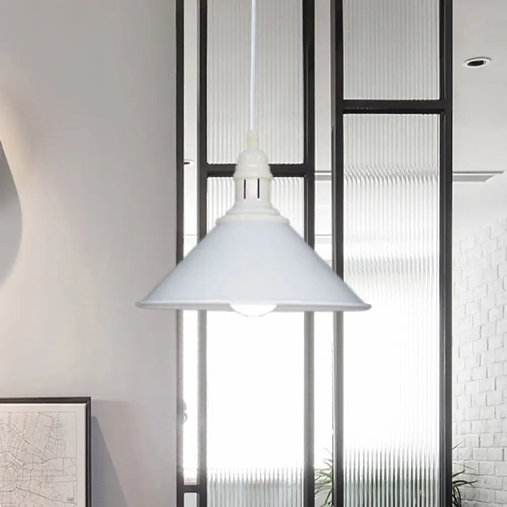 Conical Farmhouse Style Black/White Ceiling Pendant Light Fixture White