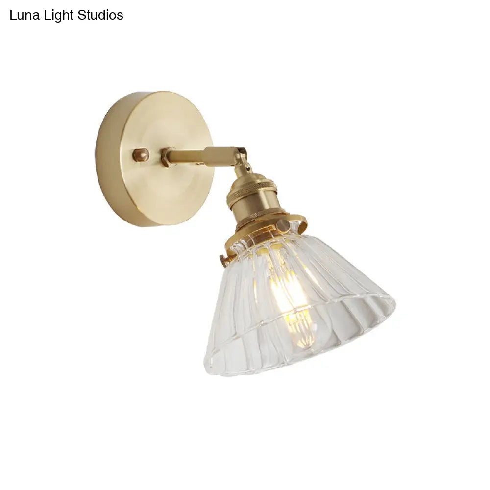 Conical Glass Wall Lamp With Single Head For Corridor Lighting - Mounted Fixture