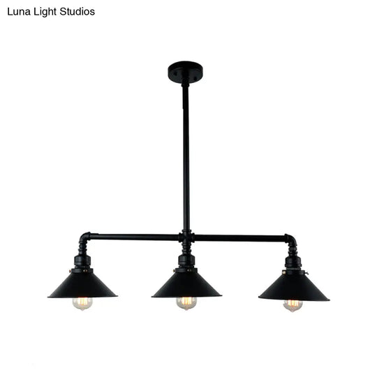 Conical Island Farmhouse Lighting - Black Metallic 3-Bulb Ceiling Light For Dining Room