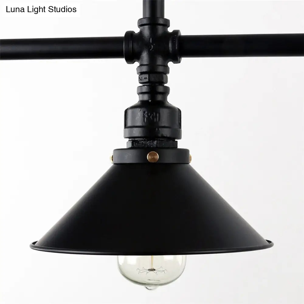 Conical Island Farmhouse Lighting - Black Metallic 3-Bulb Ceiling Light For Dining Room