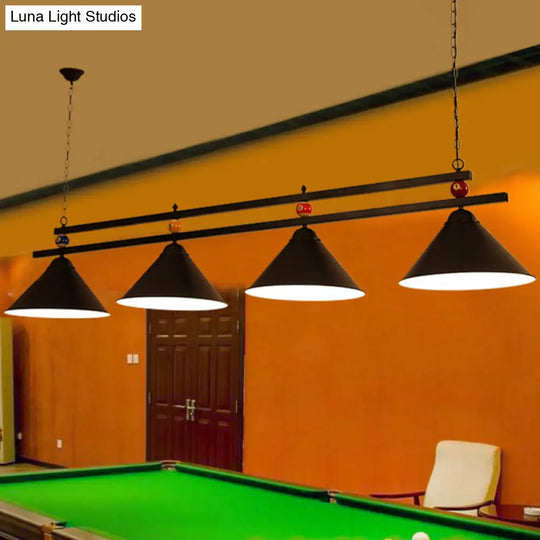 Conical Island Metal Pendant Ceiling Light - Industrial Style With Decorative Billiards Accent