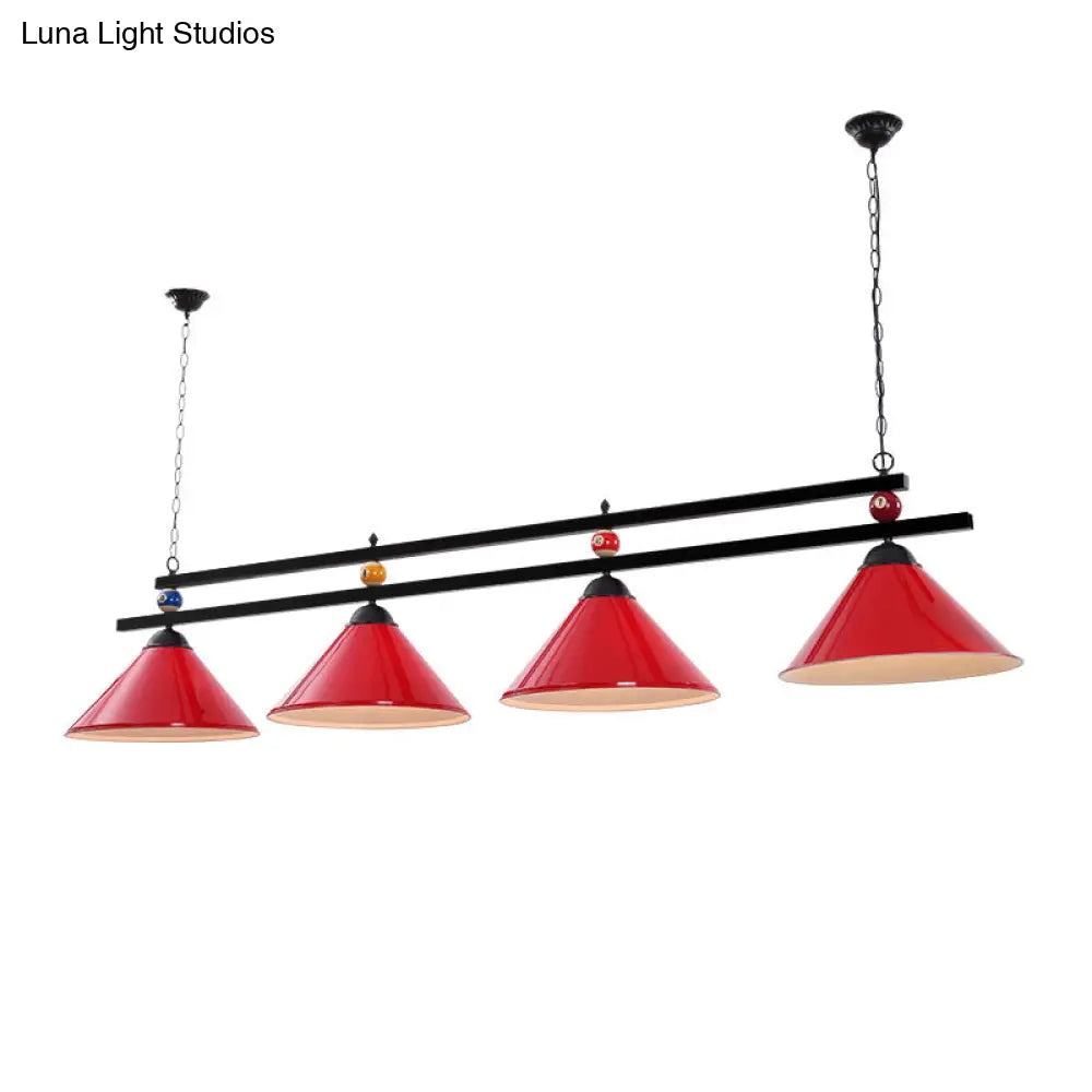 Conical Island Metal Pendant Ceiling Light - Industrial Style With Decorative Billiards Accent