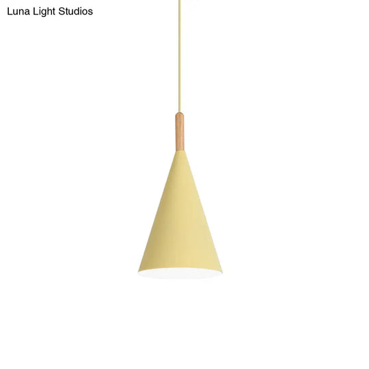 Conical Kindergarten Ceiling Pendant - 1-Light Macaron Hanging Light Fixture In Pink/Yellow/Grey