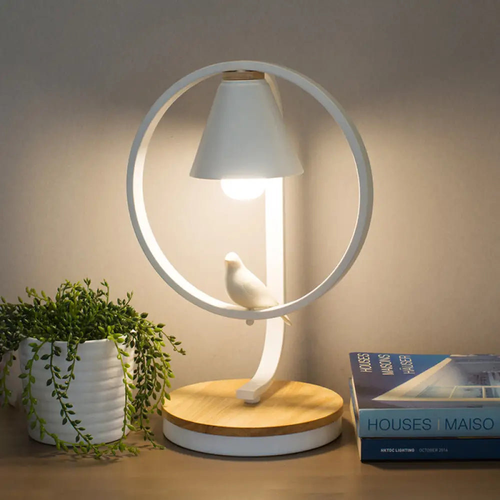 Conical Metal Desk Light With Modern Pigeon Deco Reading In White - Perfect For Dorms