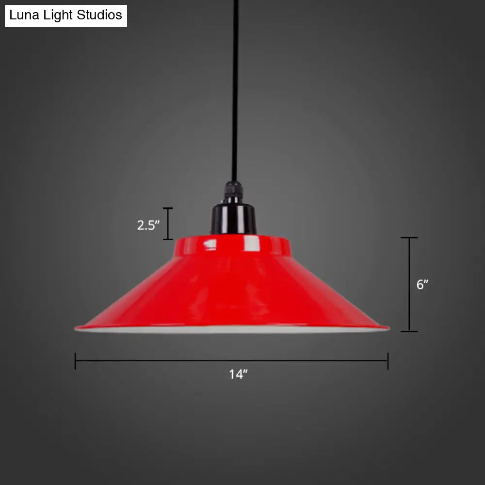 Metal Conical Ceiling Lamp With Rolled Edge - Stylish Hanging Light Red / 14