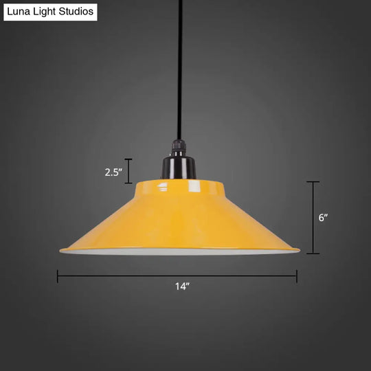 Metal Conical Ceiling Lamp With Rolled Edge - Stylish Hanging Light Yellow / 14