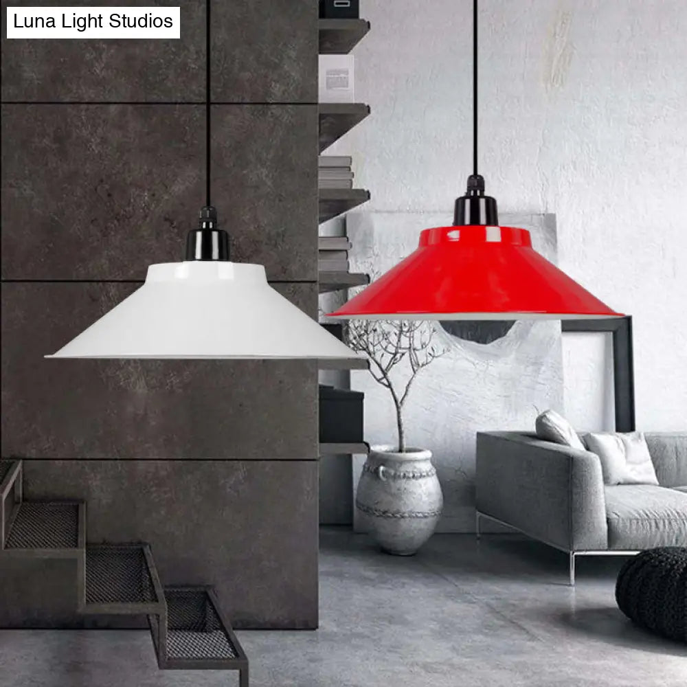 Conical Metal Hanging Light With Rolled Edge - 1-Light Ceiling Suspension Lamp For Loft Décor