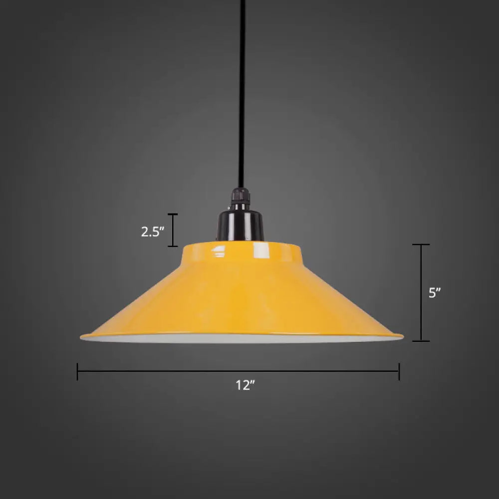 Conical Metal Hanging Light With Rolled Edge - 1-Light Ceiling Suspension Lamp For Loft Décor
