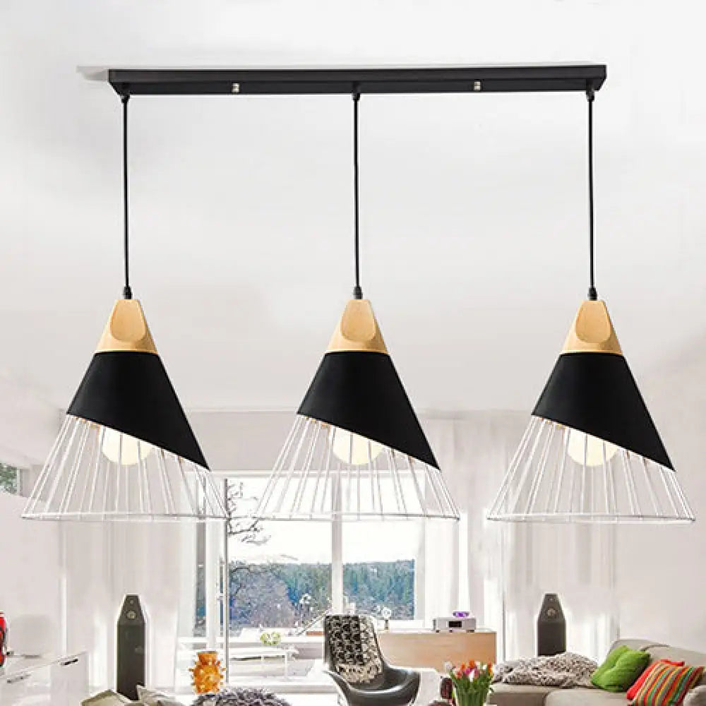 Conical Metal Pendant Light - Modern Indoor Ceiling Hanging With 3 Lights Black/White Black