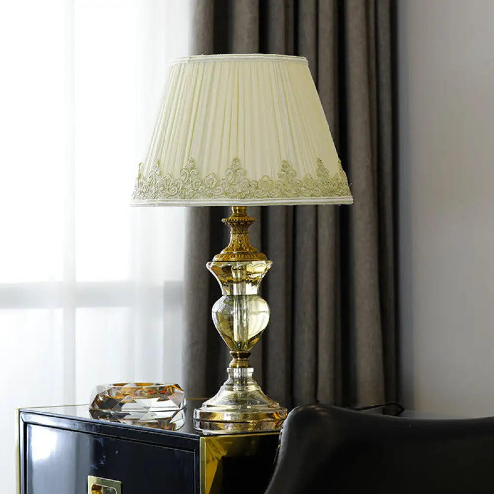 Conical Nightstand Lamp With Minimalist Design And K9 Crystal Accent - Perfect For Living Room Night