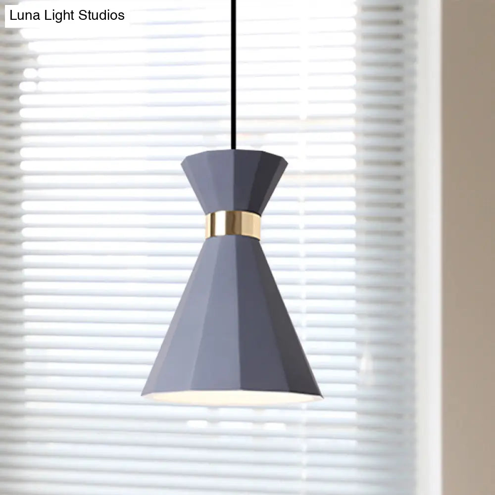 Conical Metal And Resin Nordic Suspension Lamp - 1 Light Bedside Pendant With Adjustable Cord In