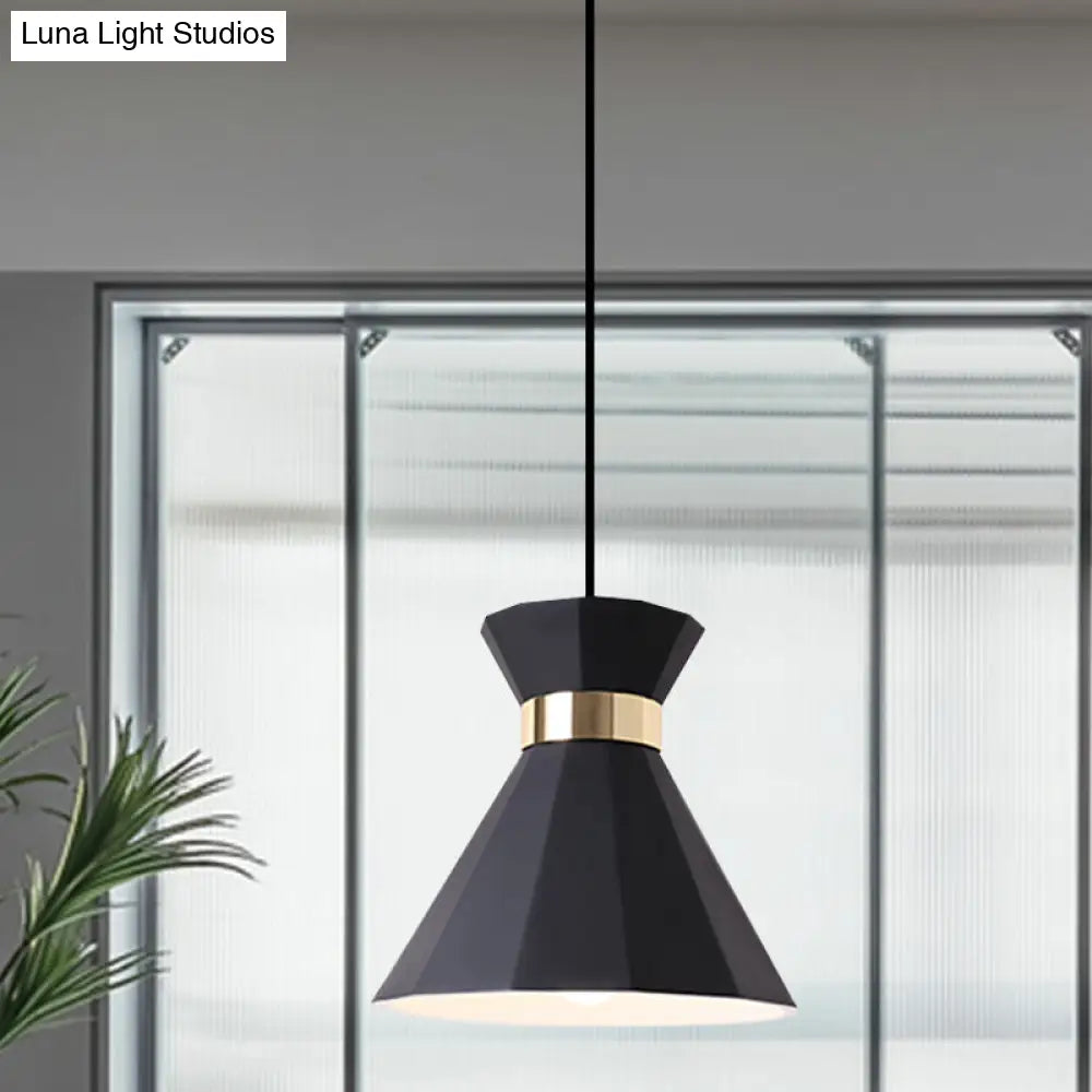 Conical Metal And Resin Nordic Suspension Lamp - 1 Light Bedside Pendant With Adjustable Cord In