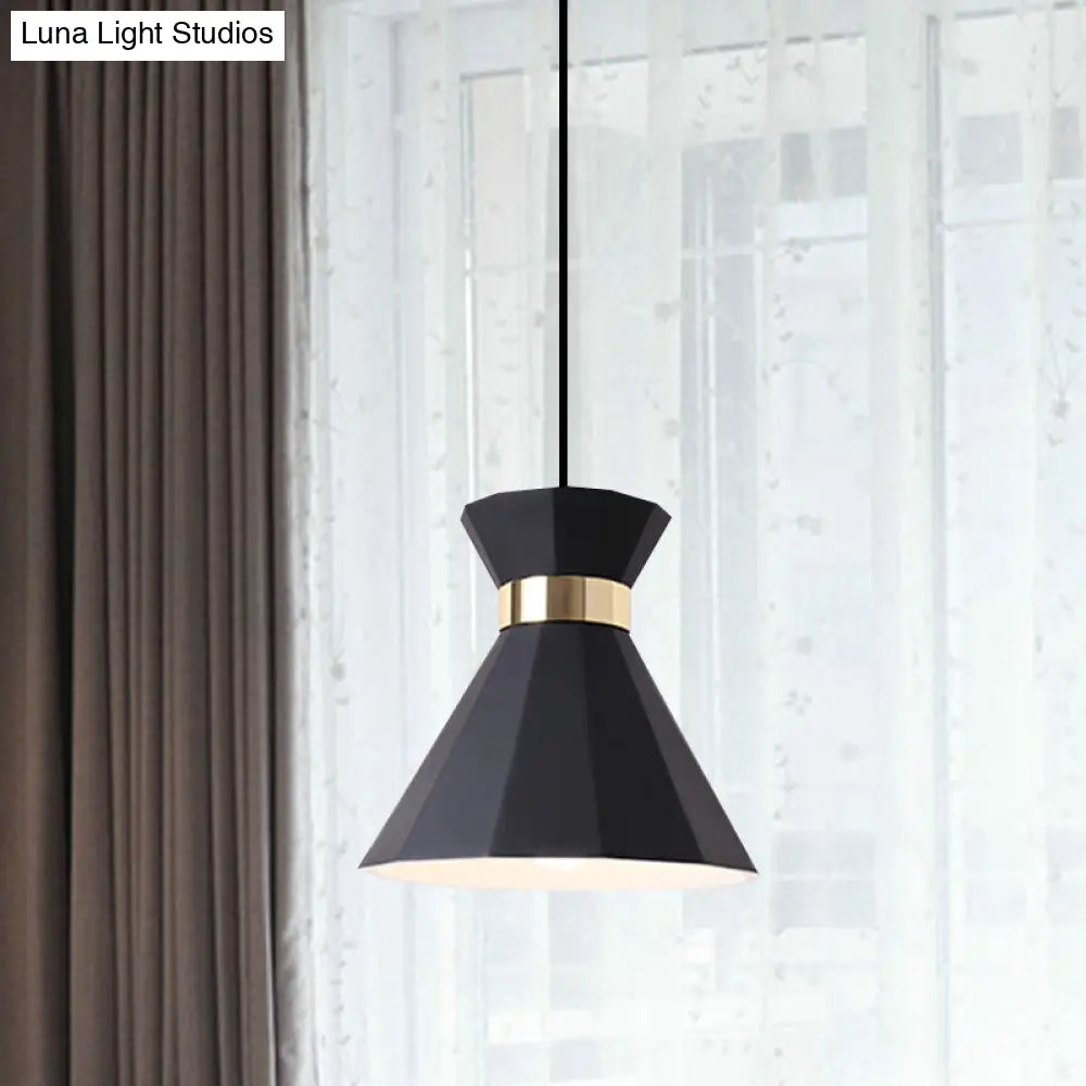 Conical Metal And Resin Nordic Suspension Lamp - 1 Light Bedside Pendant With Adjustable Cord In