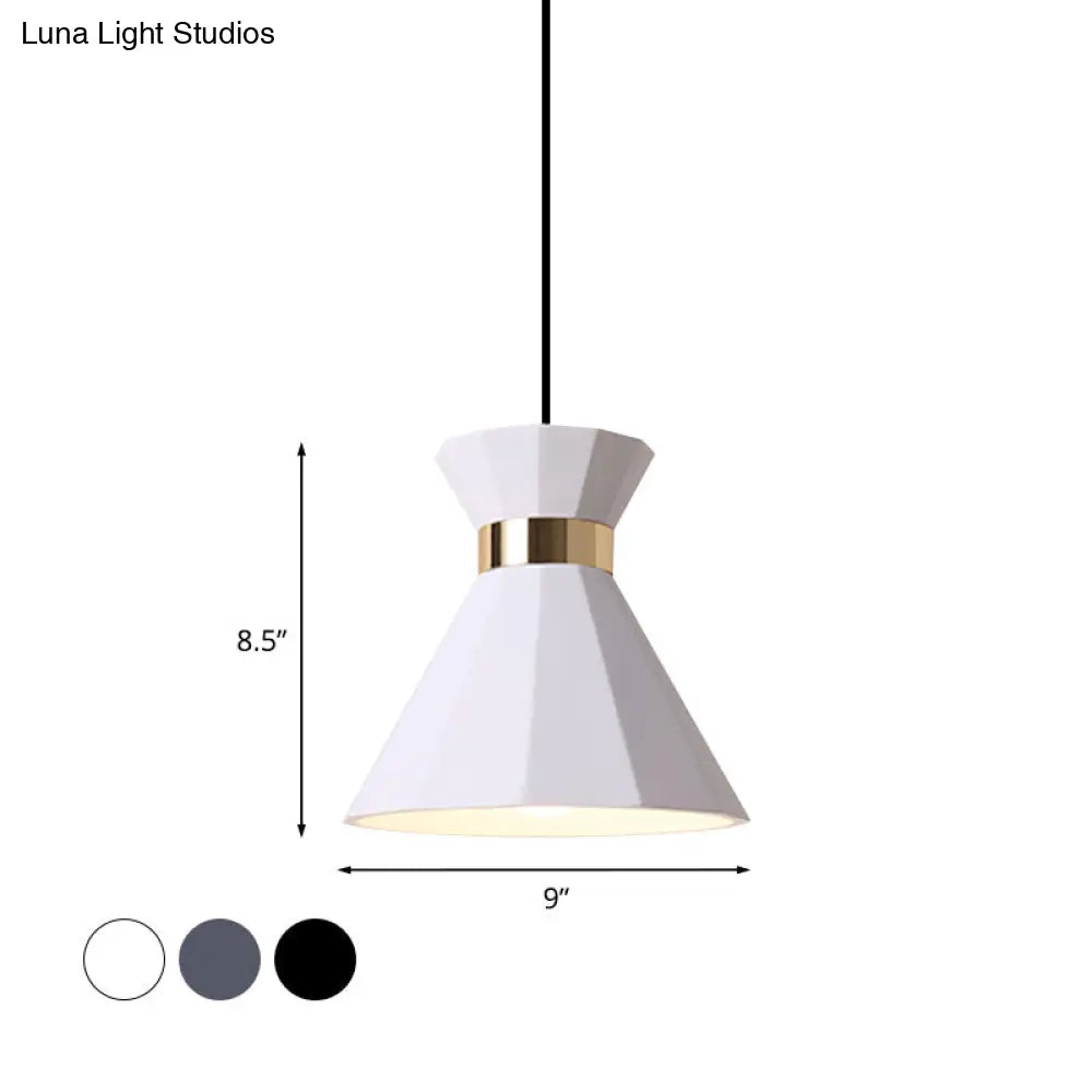 Conical Metal And Resin Nordic Suspension Lamp - 1 Light Bedside Pendant With Adjustable Cord In