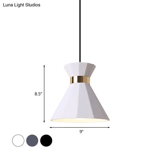 Conical Metal And Resin Nordic Suspension Lamp - 1 Light Bedside Pendant With Adjustable Cord In