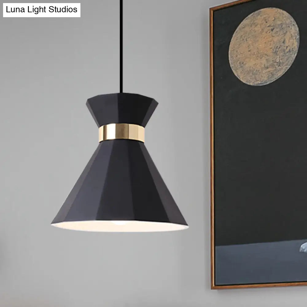 Conical Metal And Resin Nordic Suspension Lamp - 1 Light Bedside Pendant With Adjustable Cord In