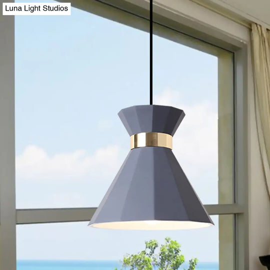 Conical Metal And Resin Nordic Suspension Lamp - 1 Light Bedside Pendant With Adjustable Cord In