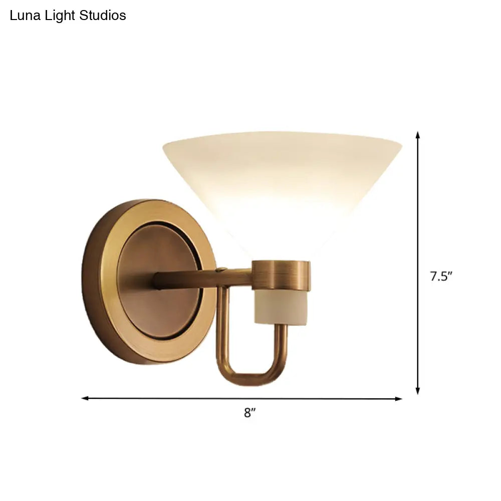 Conical Opal Glass Wall Mount Lamp With Brass Finish - Traditional Design